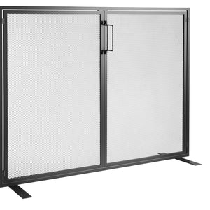 Fireplace Screen 1-Panel with Door | 99x78cm Iron Mesh Spark Guard | Free-Standing Modern
