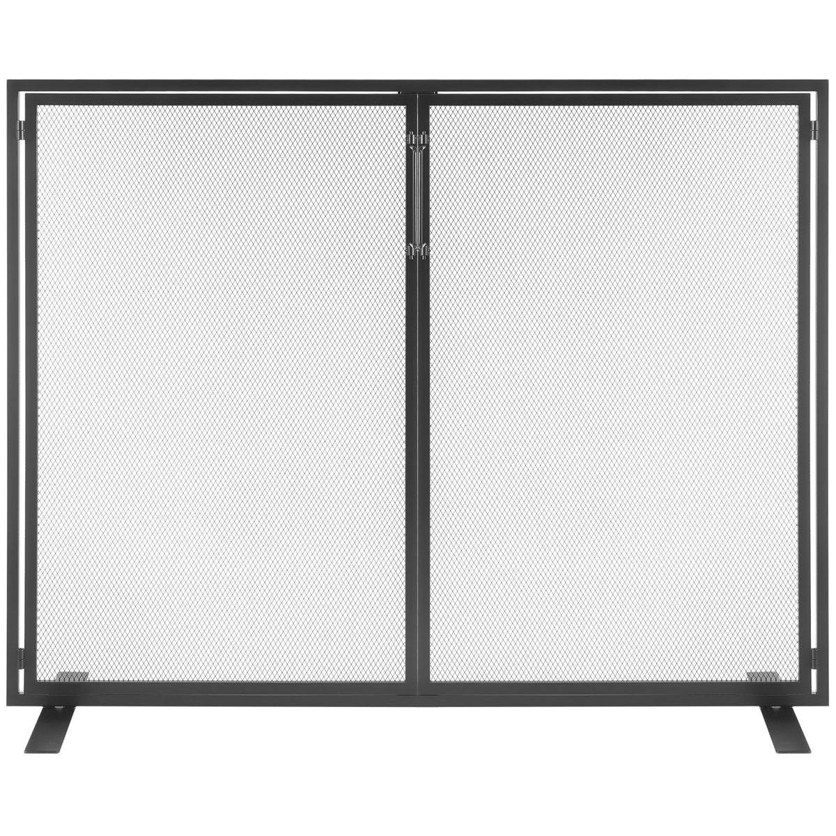 Fireplace Screen 1-Panel with Door | 99x78cm Iron Mesh Spark Guard | Free-Standing Modern