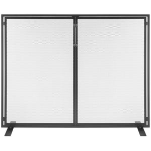 Fireplace Screen 1-Panel with Door | 99x78cm Iron Mesh Spark Guard | Free-Standing Modern