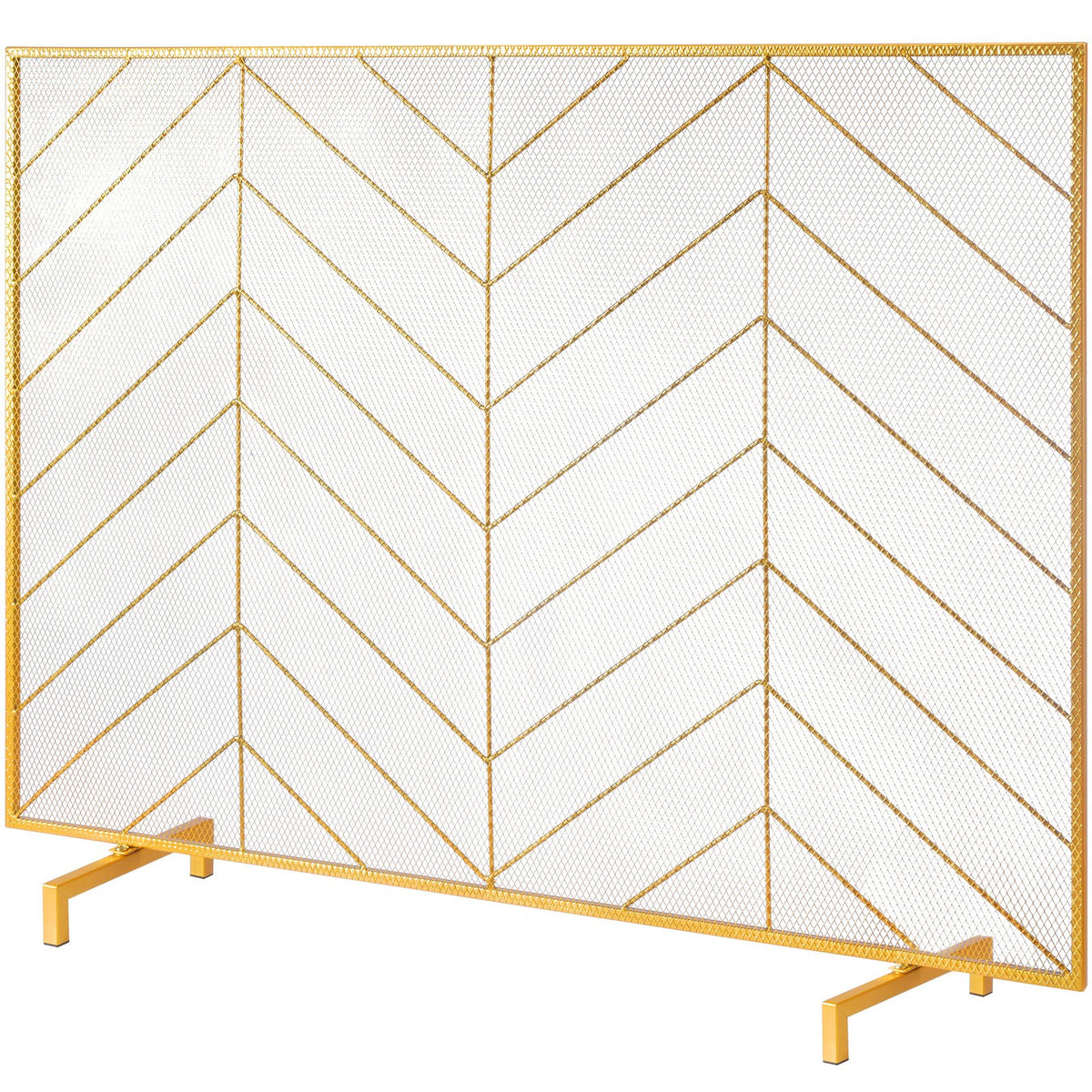Fireplace Screen | 980x758mm Gold Iron Spark Guard | 1-Panel