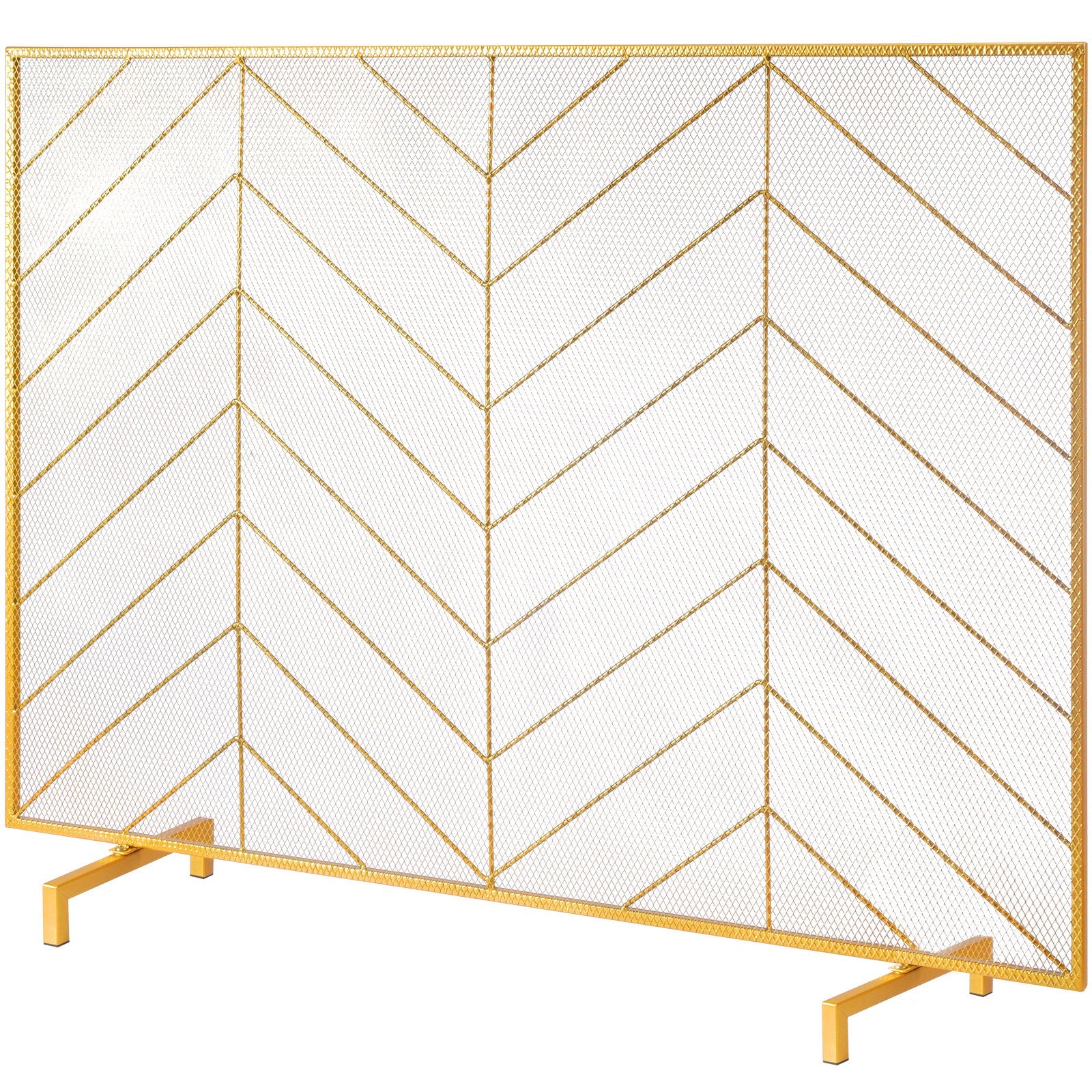 Fireplace Screen | 980x758mm Gold Iron Spark Guard | 1-Panel