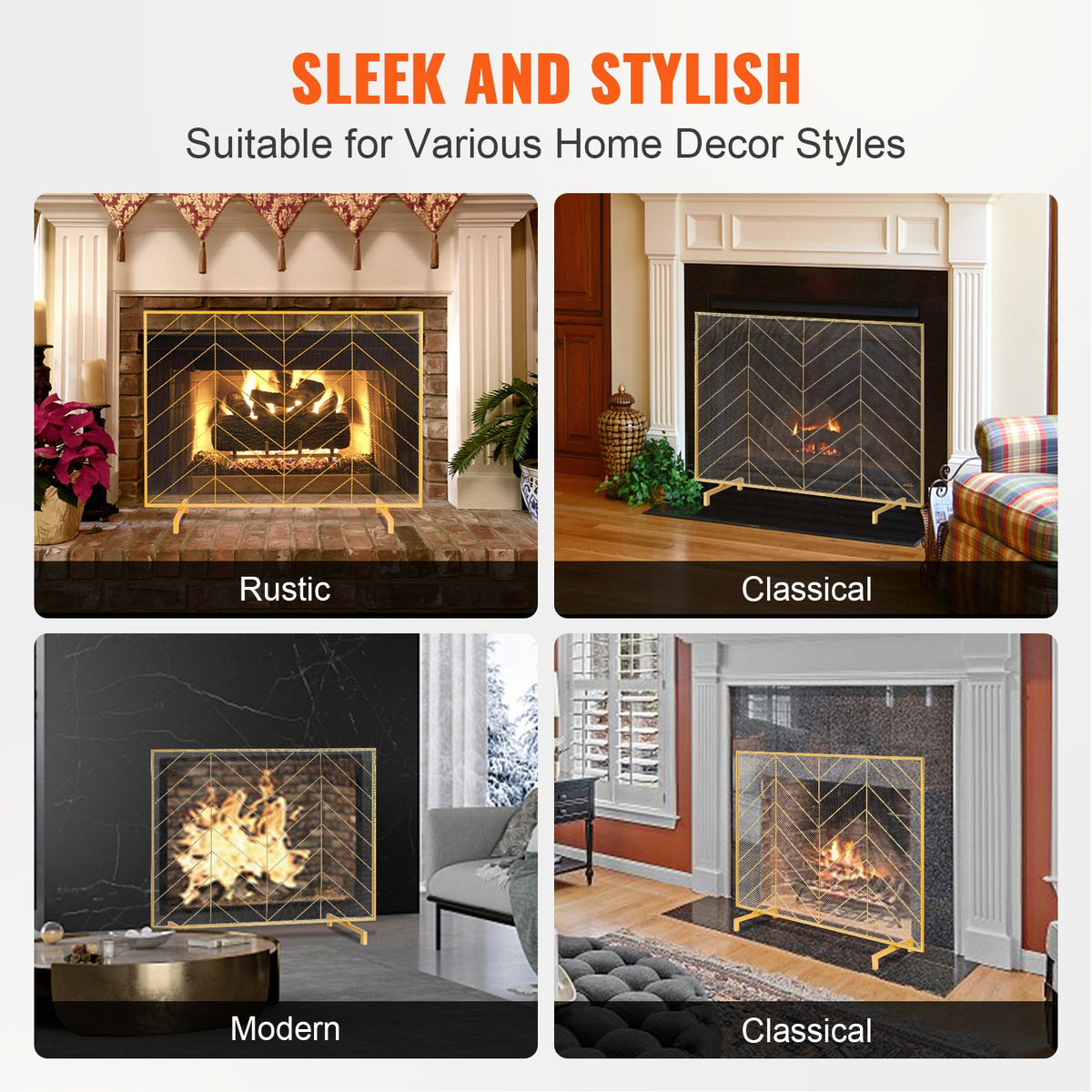Fireplace Screen | 980x758mm Gold Iron Spark Guard | 1-Panel