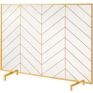 Fireplace Screen | 980x758mm Gold Iron Spark Guard | 1-Panel