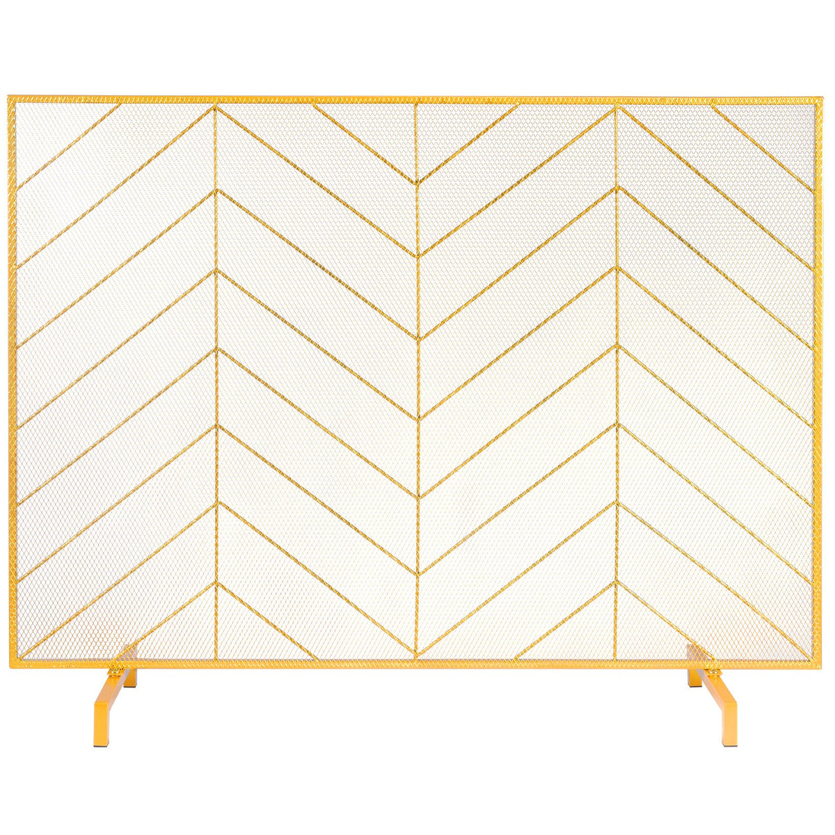Fireplace Screen | 980x758mm Gold Iron Spark Guard | 1-Panel