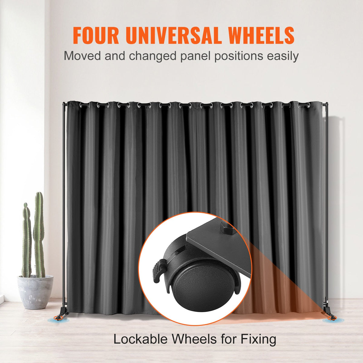 Portable Room Divider 8x10ft | Curtain Screen with Wheels | Black