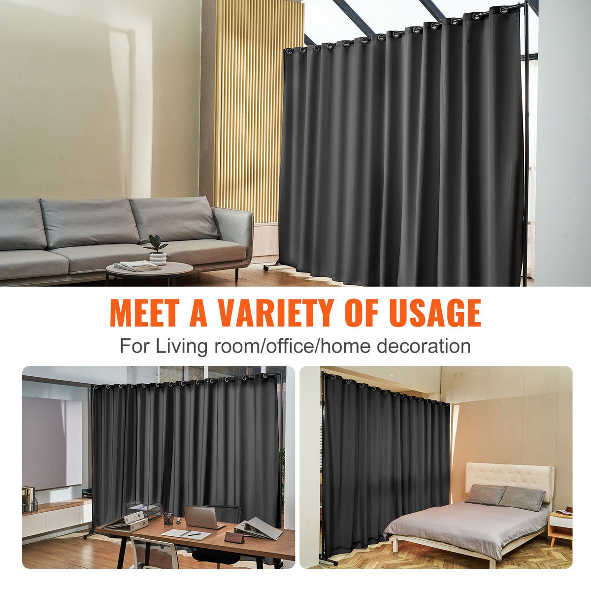 Portable Room Divider 8x10ft | Curtain Screen with Wheels | Black