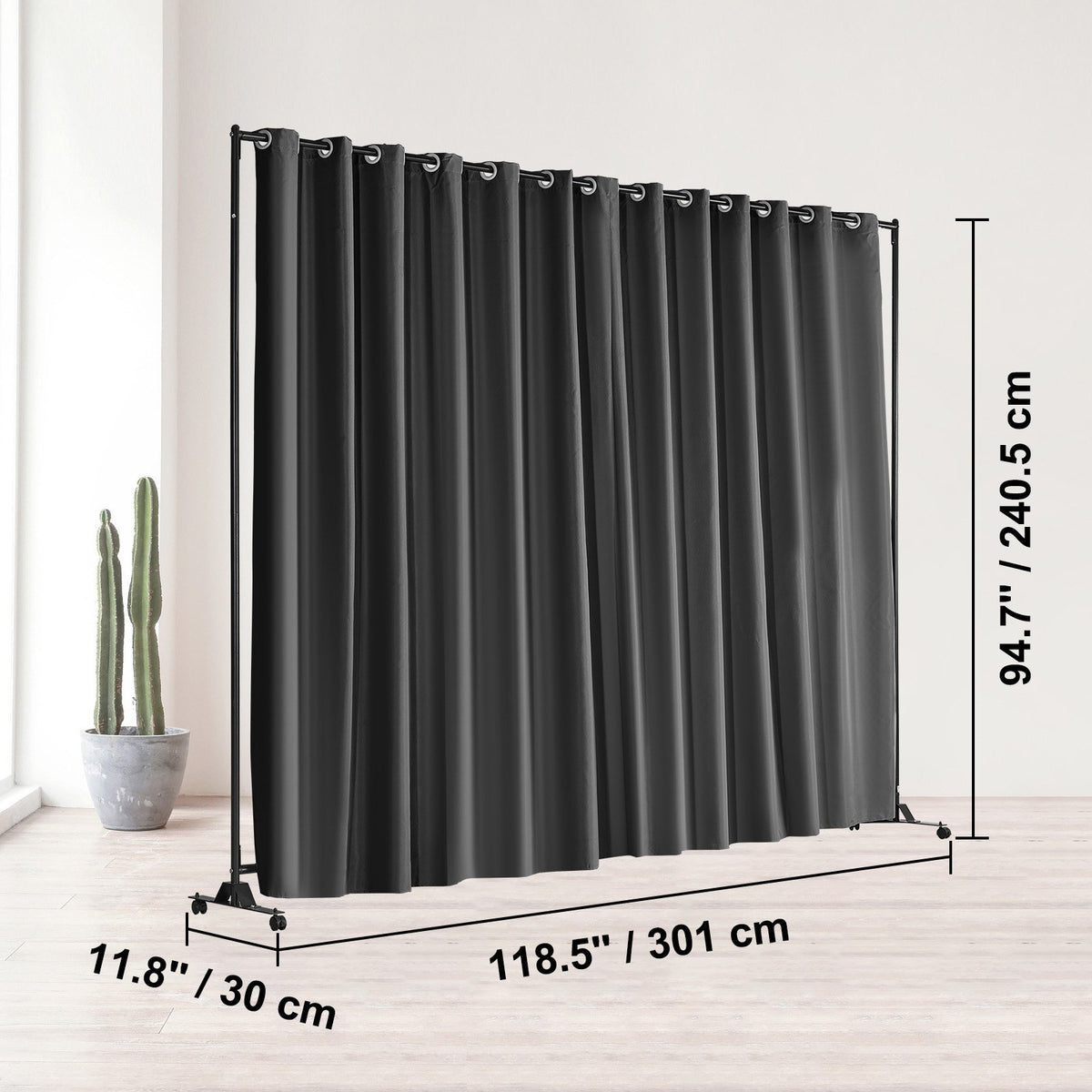 Portable Room Divider 8x10ft | Curtain Screen with Wheels | Black