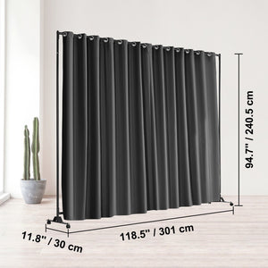 Portable Room Divider 8x10ft | Curtain Screen with Wheels | Black