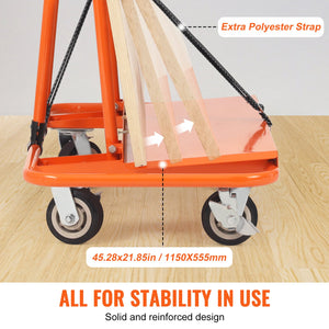 Drywall Cart 3000lbs Capacity | 45.28"x21.8" Deck | Heavy Duty Sheet Panel Dolly with 5" Swivel Wheels | For Garage, Warehouse & Construction Use