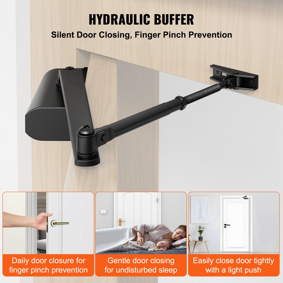Door Closer | Automatic Hydraulic Size Adjustable | Heavy Duty Cast Aluminum | Black