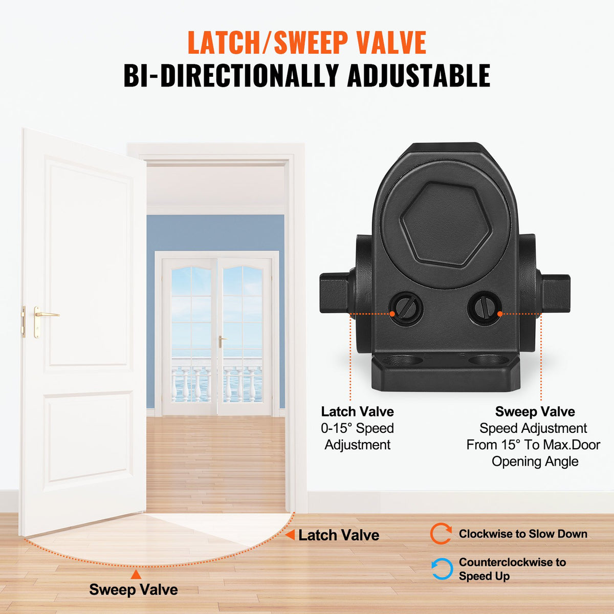 Door Closer | Automatic Hydraulic Size Adjustable | Heavy Duty Cast Aluminum | Black