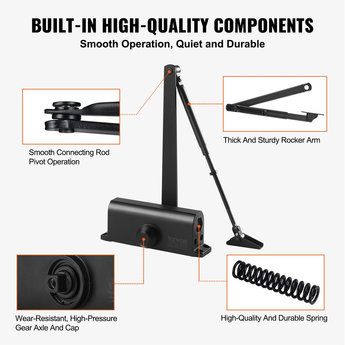 Door Closer | Automatic Hydraulic Size Adjustable | Heavy Duty Cast Aluminum | Black