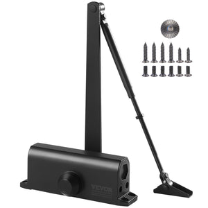 Door Closer | Automatic Hydraulic Size Adjustable | Heavy Duty Cast Aluminum | Black