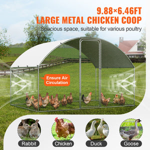 Large Metal Chicken Coop 9.8x6.5x6.5ft | Walk-In Poultry Run with Waterproof Cover & Lock