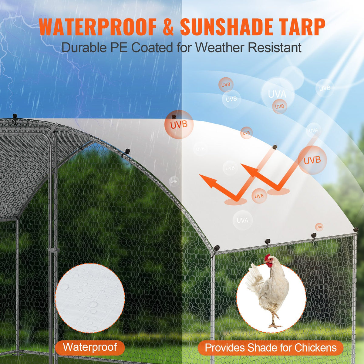 Large Metal Chicken Coop 9.8x6.5x6.5ft | Walk-In Poultry Run with Waterproof Cover & Lock