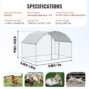 Large Metal Chicken Coop 9.8x6.5x6.5ft | Walk-In Poultry Run with Waterproof Cover & Lock