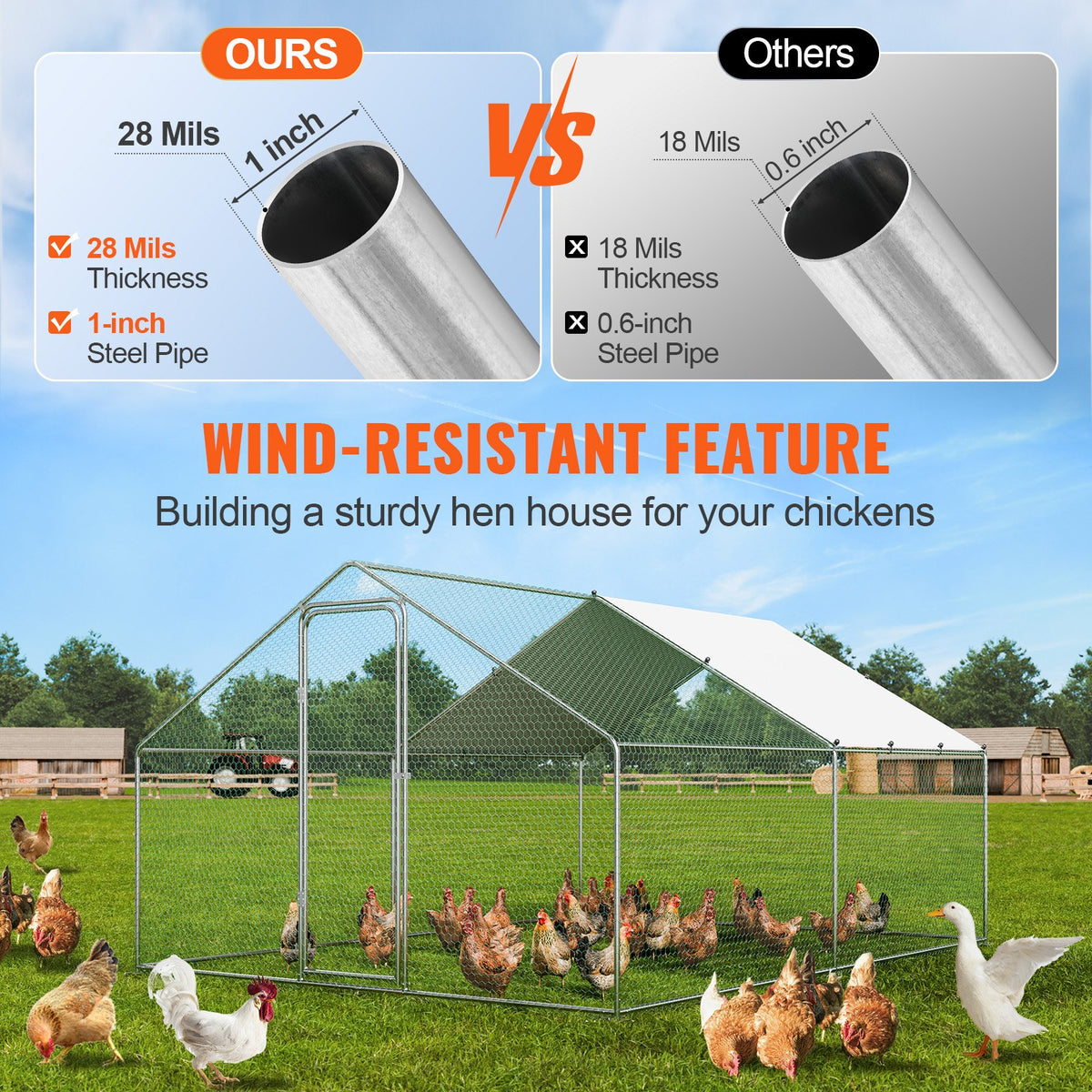 Large Metal Chicken Coop 3x3.93x1.99m | Walk-In Hen Run with Cover & Lock
