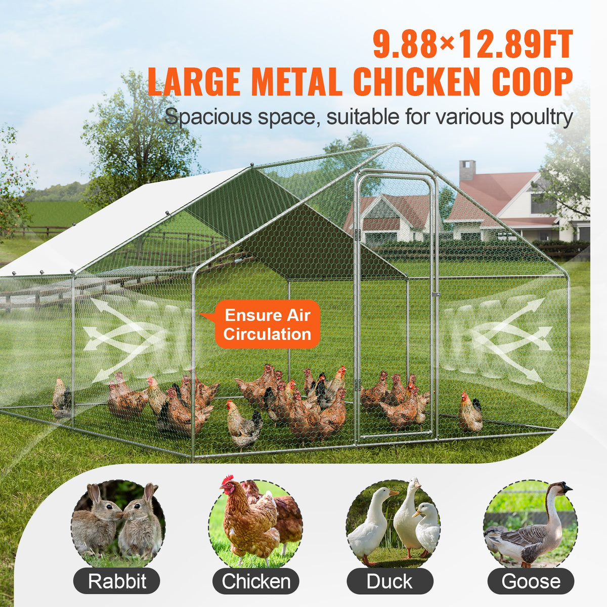 Large Metal Chicken Coop 3x3.93x1.99m | Walk-In Hen Run with Cover & Lock