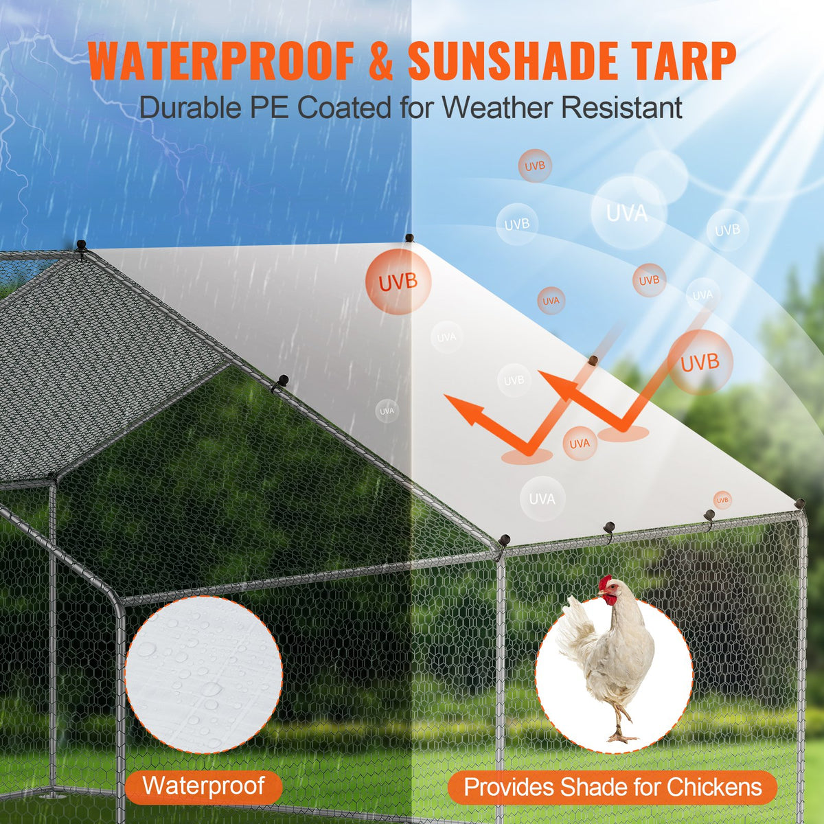 Large Metal Chicken Coop 3x3.93x1.99m | Walk-In Hen Run with Cover & Lock