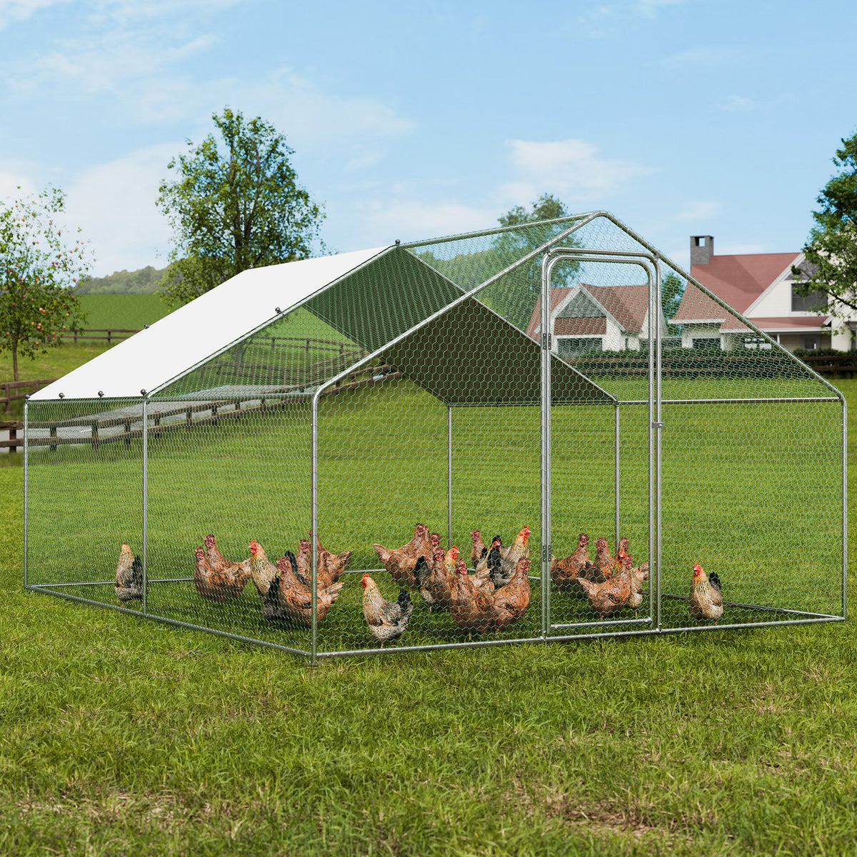 Large Metal Chicken Coop 3x3.93x1.99m | Walk-In Hen Run with Cover & Lock
