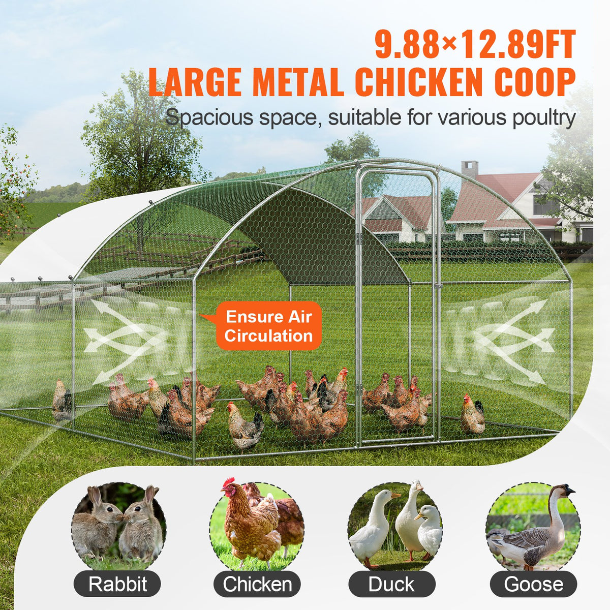 Large Metal Chicken Coop 9.8x12.9x6.5ft | Walk-In Poultry Run with Cover