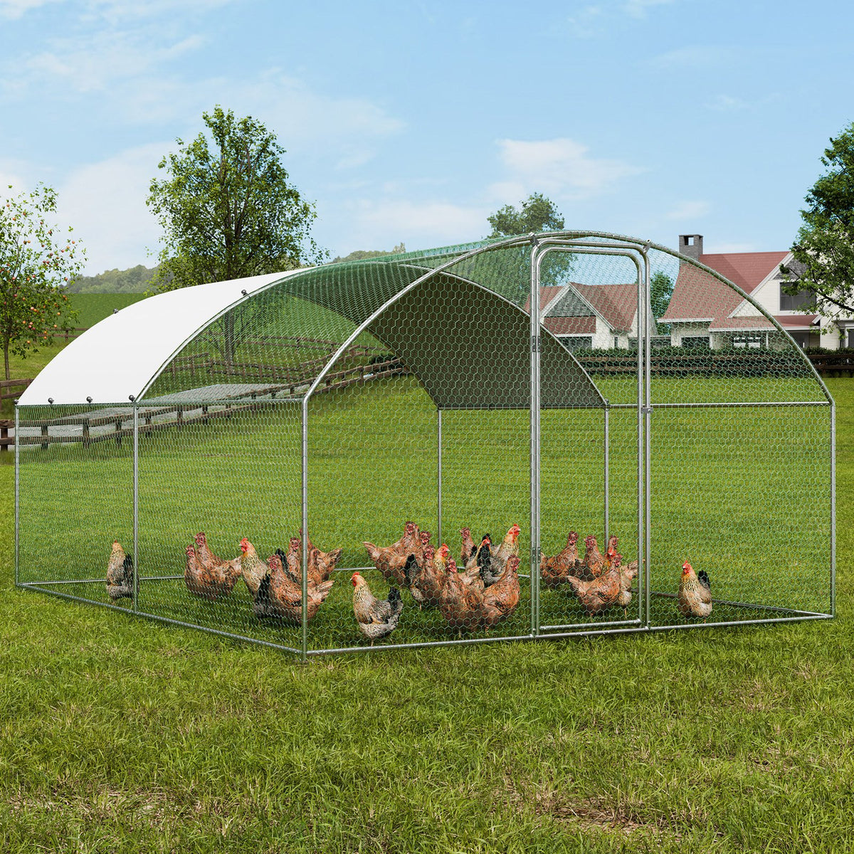 Large Metal Chicken Coop 9.8x12.9x6.5ft | Walk-In Poultry Run with Cover