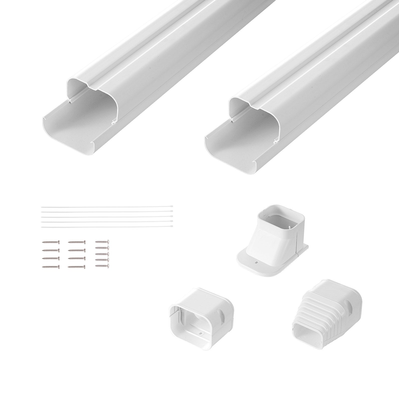 Mini Split Line Set Cover 76.2mm W x 2270mm L | PVC Decorative AC Pipe Cover Kit with 2 Straight Ducts & Full Components | Paintable | White