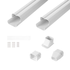 Mini Split Line Set Cover 76.2mm W x 2270mm L | PVC Decorative AC Pipe Cover Kit with 2 Straight Ducts & Full Components | Paintable | White