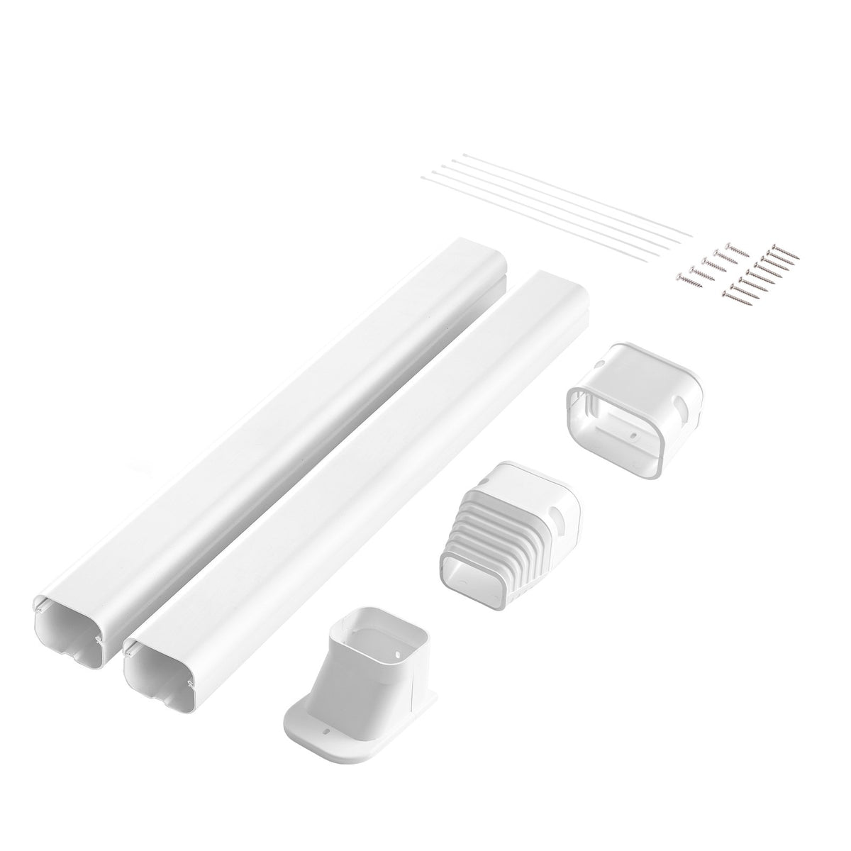 Mini Split Line Set Cover 76.2mm W x 2270mm L | PVC Decorative AC Pipe Cover Kit with 2 Straight Ducts & Full Components | Paintable | White