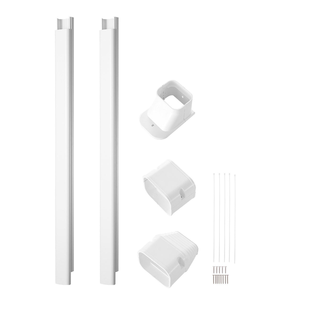 Mini Split Line Set Cover 76.2mm W x 2270mm L | PVC Decorative AC Pipe Cover Kit with 2 Straight Ducts & Full Components | Paintable | White