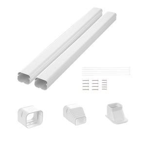 Mini Split Line Set Cover 76.2mm W x 2270mm L | PVC Decorative AC Pipe Cover Kit with 2 Straight Ducts & Full Components | Paintable | White