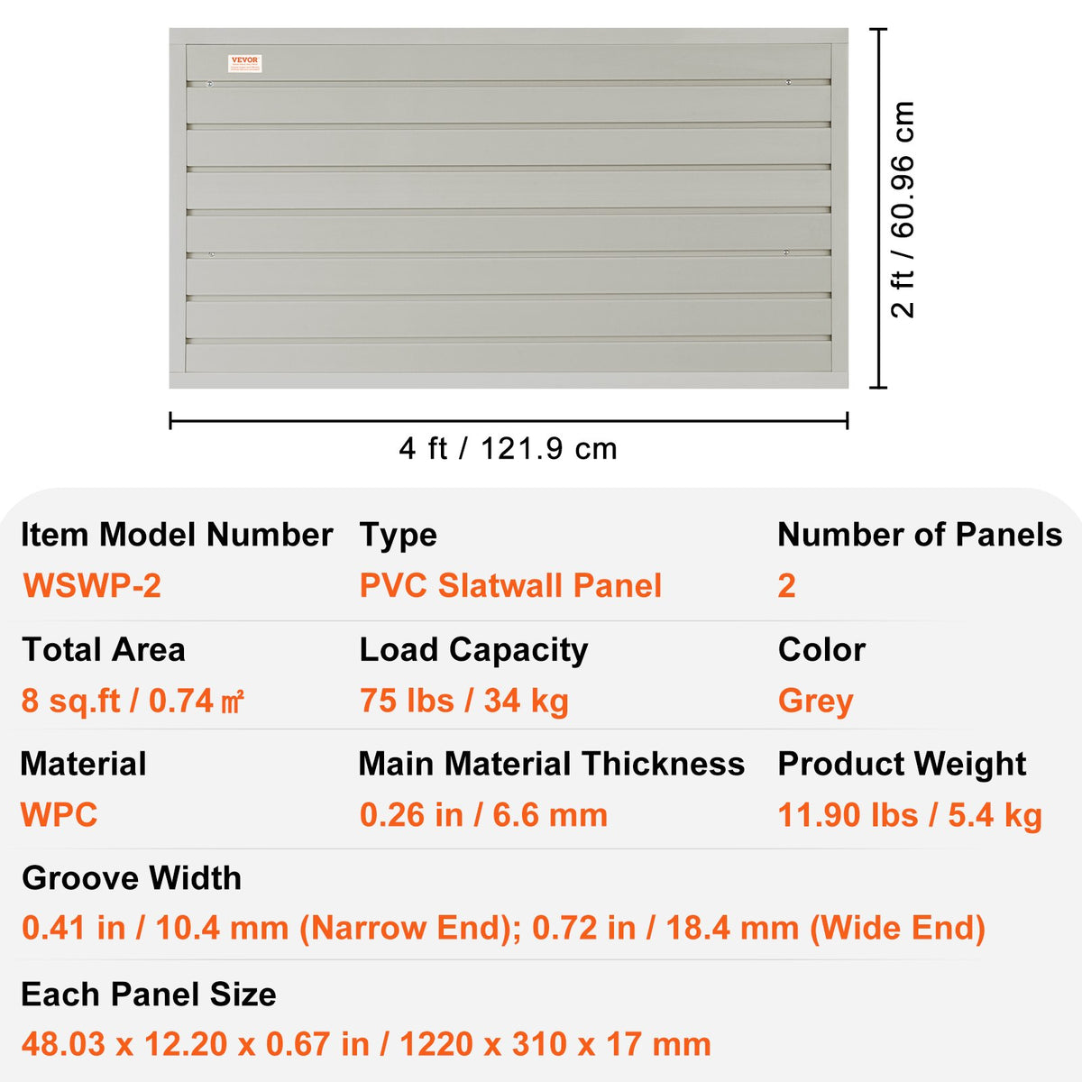 Slatwall Panels 121.9x30.48cm Gray | Set of 2 Heavy Duty Garage & Retail Display Panels