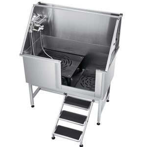 Dog Grooming Bath Tub | 127cm Stainless Steel with Stairs & Filter
