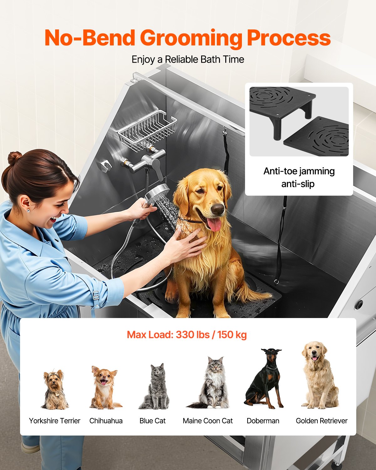 Dog Grooming Bath Tub | 127cm Stainless Steel with Stairs & Filter