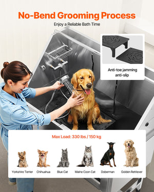 Dog Grooming Bath Tub | 127cm Stainless Steel with Stairs & Filter