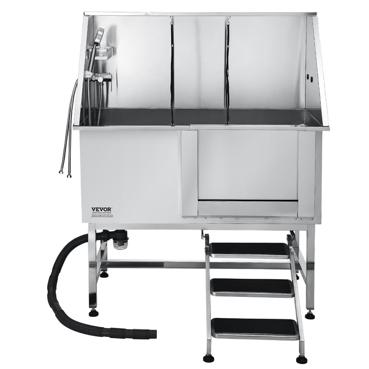 Dog Grooming Bath Tub | 127cm Stainless Steel with Stairs & Filter