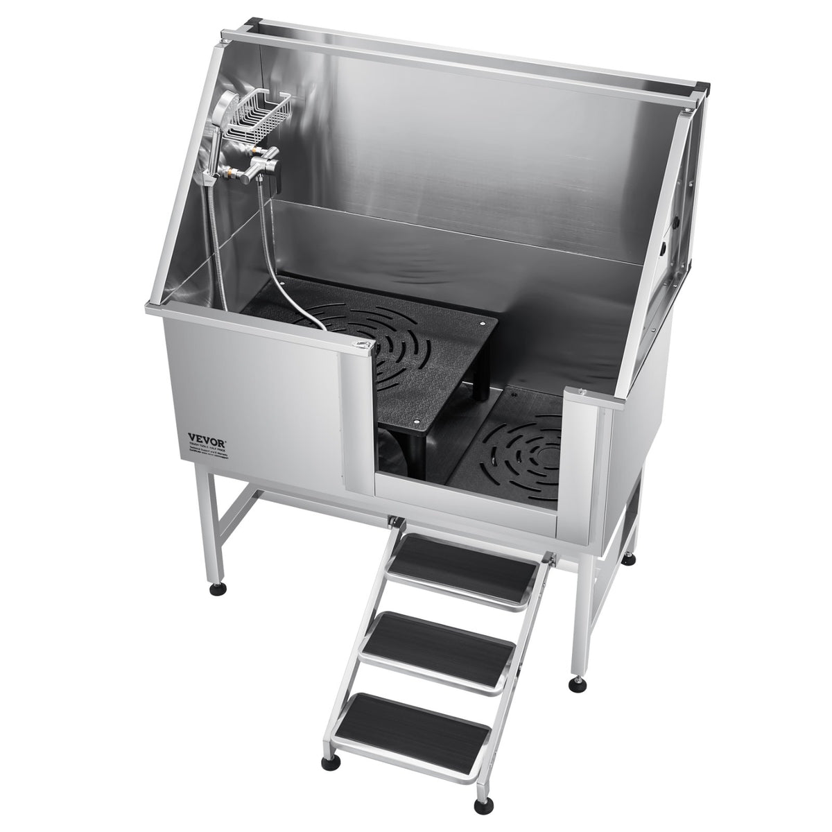 Dog Grooming Bath Tub | 127cm Stainless Steel with Stairs & Filter