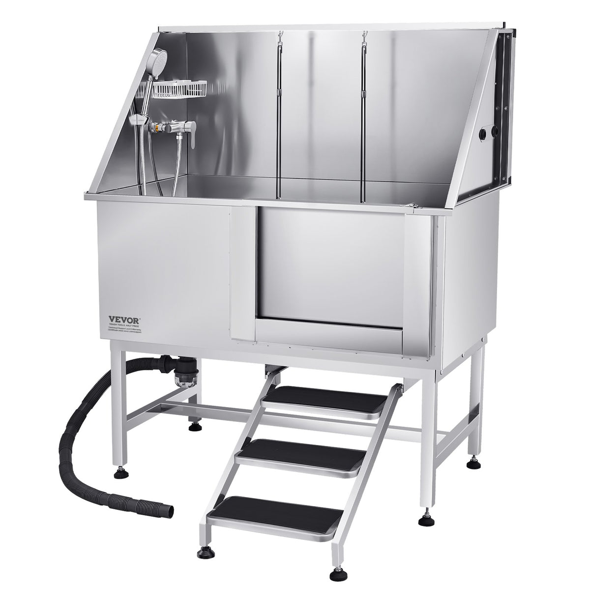 Dog Grooming Bath Tub | 127cm Stainless Steel with Stairs & Filter