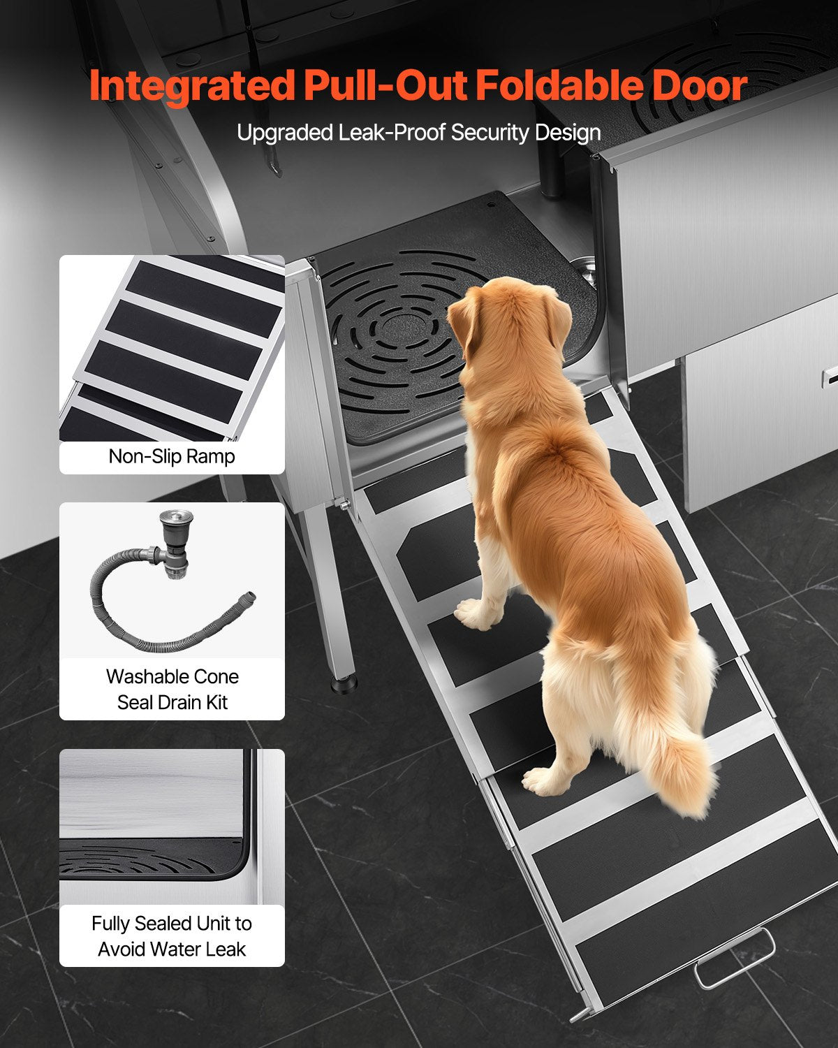 Dog Grooming Tub | 155cm Stainless Steel with Ramp & Filter | Left Entry