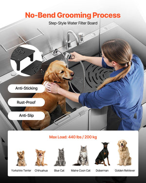 Dog Grooming Tub | 155cm Stainless Steel with Ramp & Filter | Left Entry