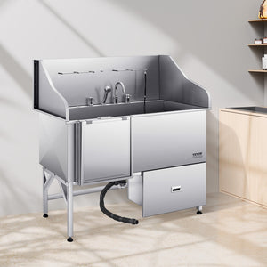 Dog Grooming Tub | 155cm Stainless Steel with Ramp & Filter | Left Entry