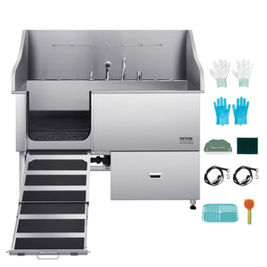 Dog Grooming Tub | 155cm Stainless Steel with Ramp & Filter | Left Entry