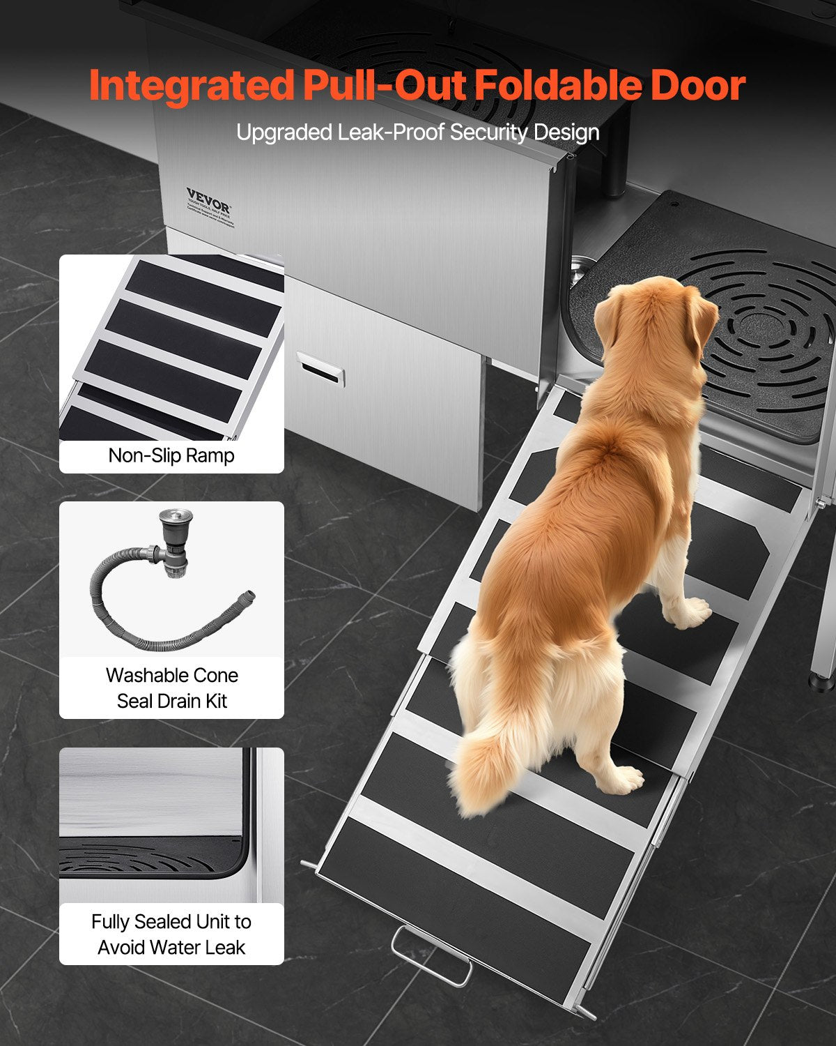 Dog Grooming Bath Tub | 155cm Stainless Steel with Ramp & Filter