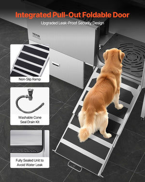Dog Grooming Bath Tub | 155cm Stainless Steel with Ramp & Filter