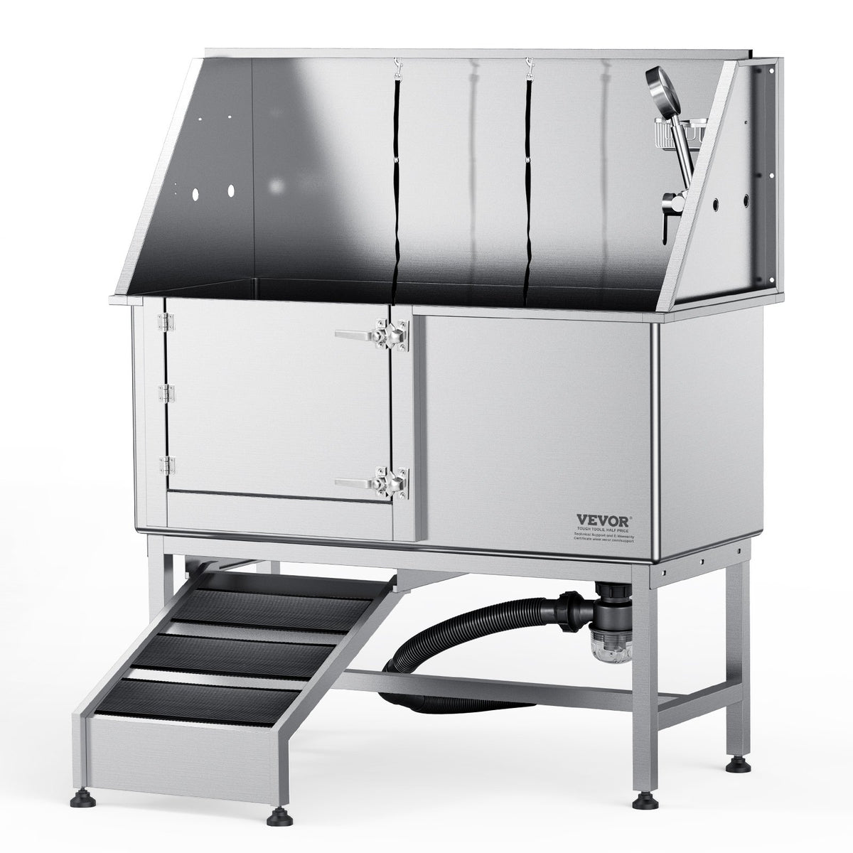 Stainless Steel Dog Grooming Bath 1.57m Left Ramp | Professional Pet Washing Station with Soap Box, Faucet & Accessories | For Small, Medium & Large Dogs