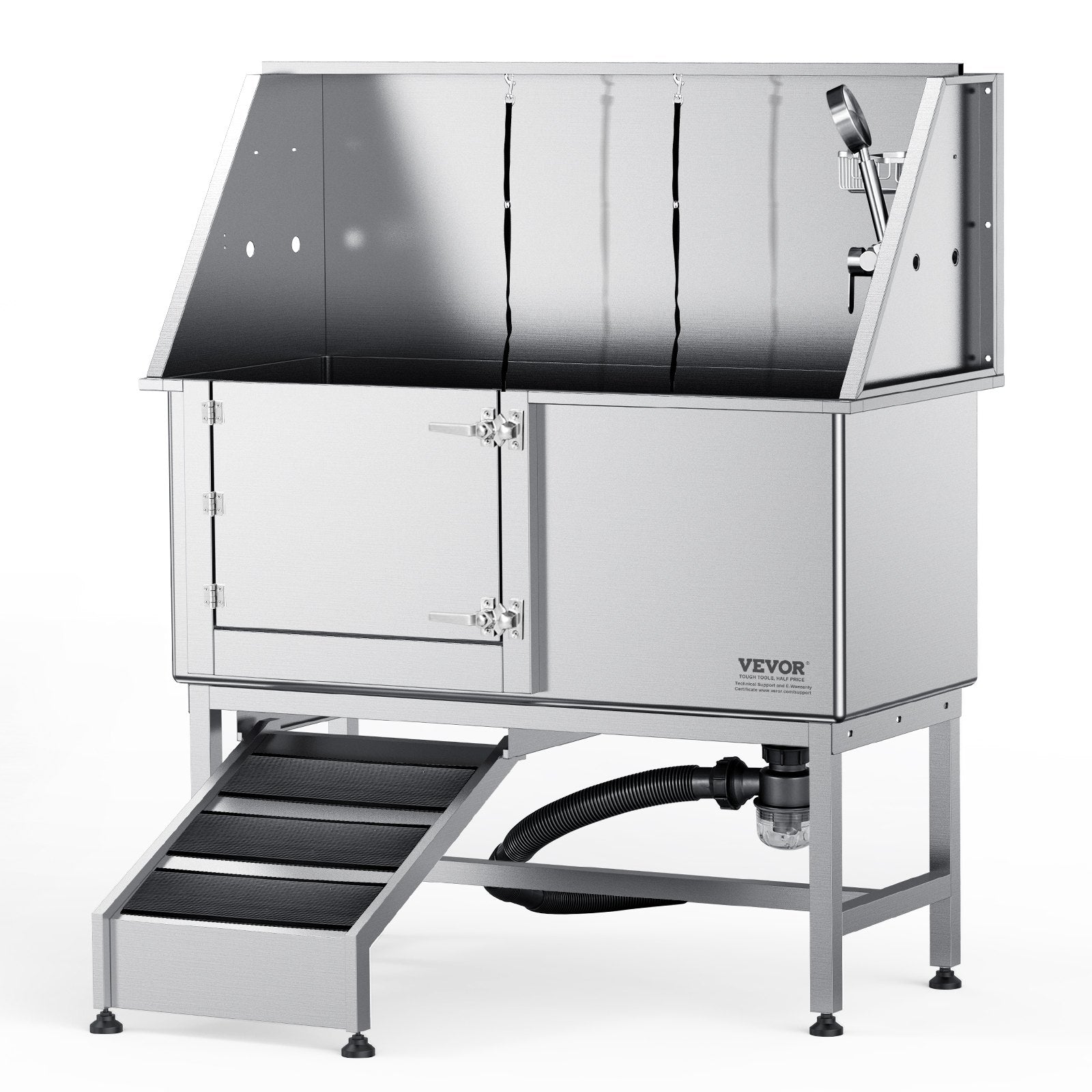 Stainless Steel Dog Grooming Bath 1.57m Left Ramp | Professional Pet Washing Station with Soap Box, Faucet & Accessories | For Small, Medium & Large Dogs