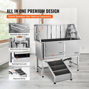 Stainless Steel Dog Grooming Bath 1.57m Left Ramp | Professional Pet Washing Station with Soap Box, Faucet & Accessories | For Small, Medium & Large Dogs