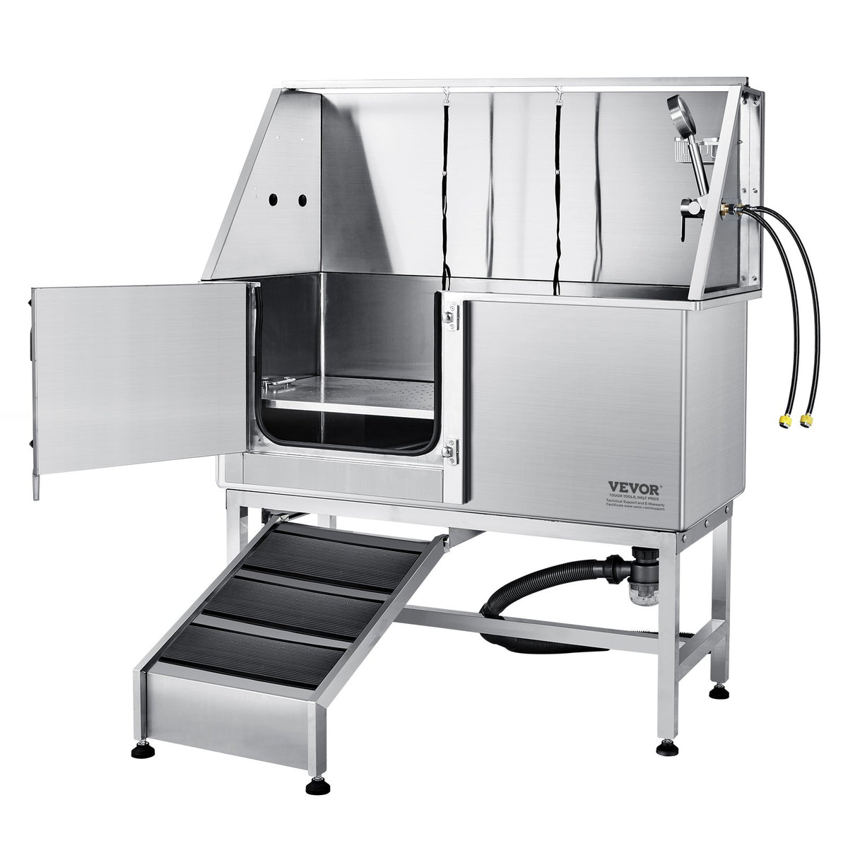 Stainless Steel Dog Grooming Bath 1.57m Left Ramp | Professional Pet Washing Station with Soap Box, Faucet & Accessories | For Small, Medium & Large Dogs