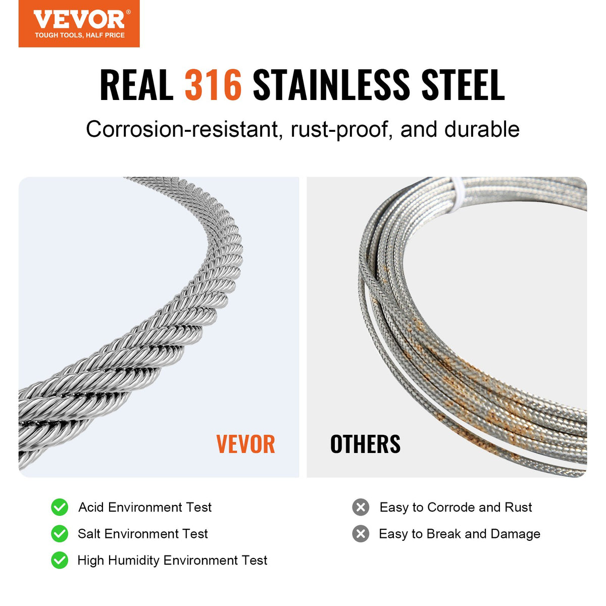 Stainless Steel Cable | T316 3.18mm 7x7 Wire Rope | 182.3m for Railing & Rigging