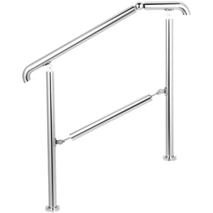 3 Step Stainless Steel Handrail | Adjustable Transitional Railing for 1-3 Steps | 220lbs Capacity | Indoor & Outdoor Stair Rail with Install Kit